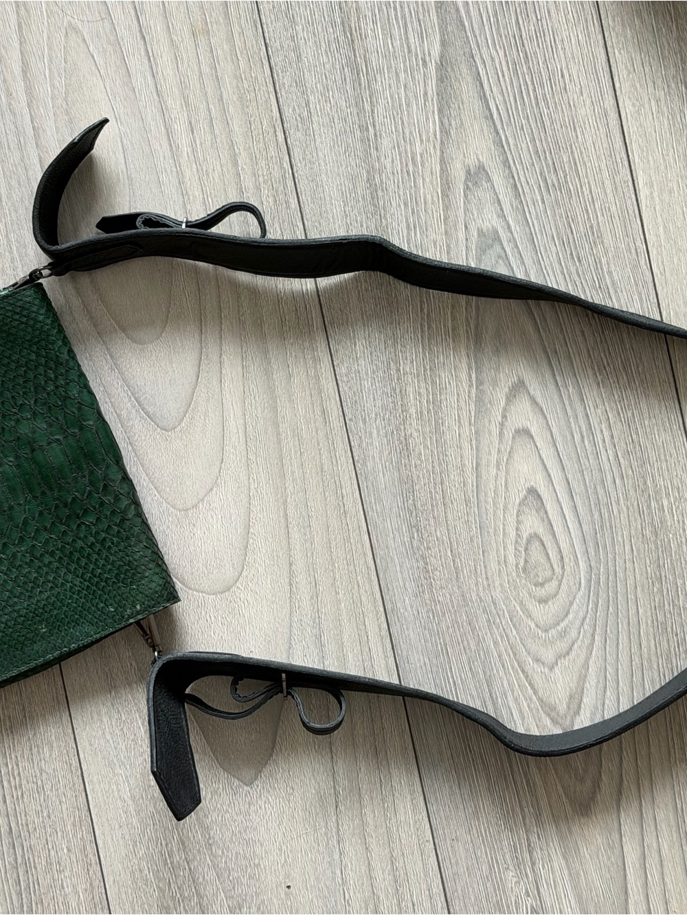 Emerald Green Textured Crossbody Bag with Black Strap